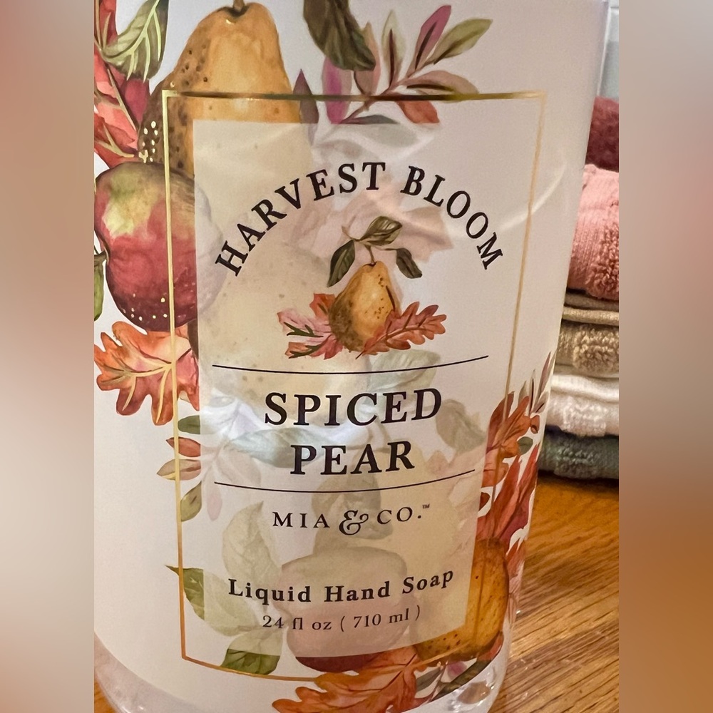 🍁 Hostess Gift Set Mug Spiced Pear Handsoap Four Kitchen Towels FALL COLORS 🍁 - Picture 7 of 8